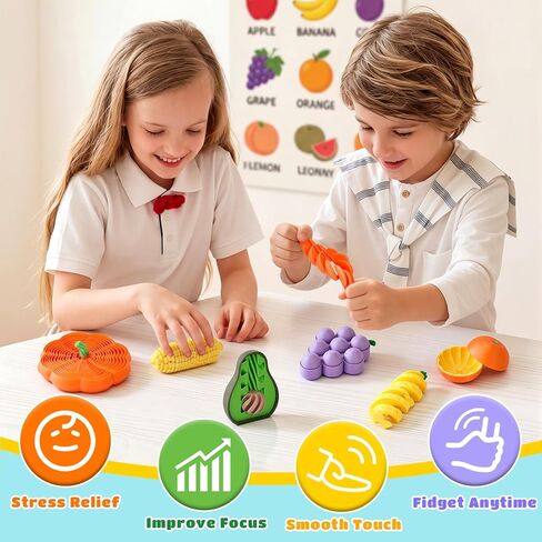 6PCS 3D Printed Fruit Fidget Toys Set, Sensory Fidget Toys for Anxiety Stress Relief, Desk Fidget Set for Adults Kids ADHD Autism, Classroom Party Favors Gifts in Saudi Arabia