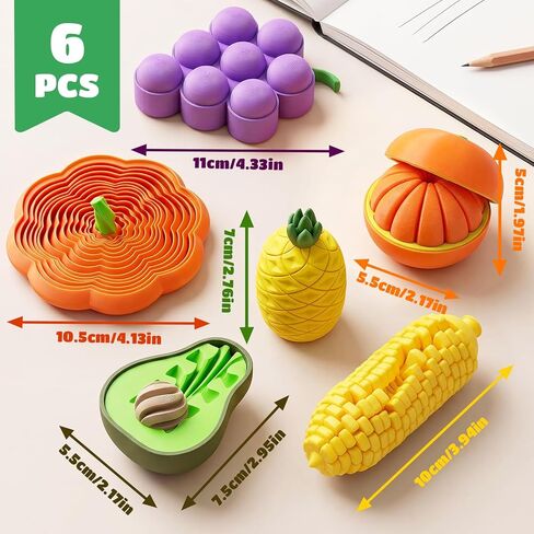 6PCS 3D Printed Fruit Fidget Toys Set, Sensory Fidget Toys for Anxiety Stress Relief, Desk Fidget Set for Adults Kids ADHD Autism, Classroom Party Favors Gifts in Saudi Arabia
