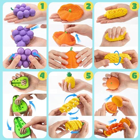 6PCS 3D Printed Fruit Fidget Toys Set, Sensory Fidget Toys for Anxiety Stress Relief, Desk Fidget Set for Adults Kids ADHD Autism, Classroom Party Favors Gifts in Saudi Arabia