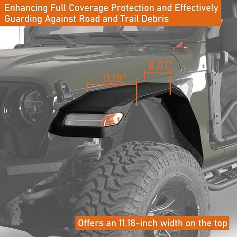 Hooke Road Gladiator 11.2 بوصة مشاعل أمامية عريضة لـ 2018-2026 Jeep Wrangler JL & Gladiator JT 2 أو 4 أبواب، 2 قطعة مصدات باستخدام مصابيح إشارة الانعطاف في المصنع in Kuwait