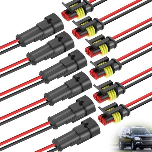 6 Pack 2 Pin Connector Waterproof, 16 AWG 2 Wire Connectors, Automotive Electrical Connectors Male and Female Way with for Car Truck Boat Wire Connection in Saudi Arabia