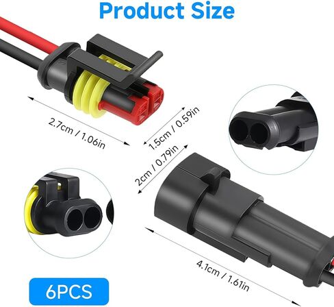 6 Pack 2 Pin Connector Waterproof, 16 AWG 2 Wire Connectors, Automotive Electrical Connectors Male and Female Way with for Car Truck Boat Wire Connection in Saudi Arabia