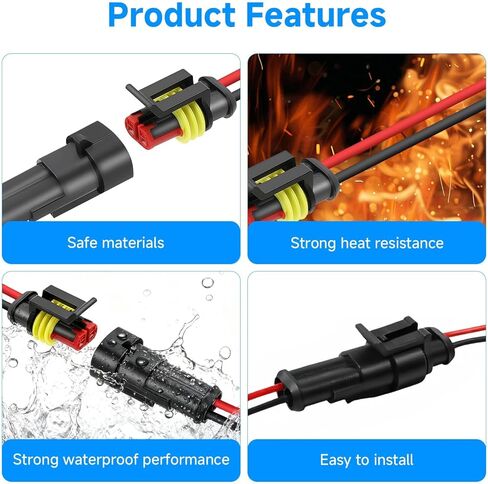 6 Pack 2 Pin Connector Waterproof, 16 AWG 2 Wire Connectors, Automotive Electrical Connectors Male and Female Way with for Car Truck Boat Wire Connection in Saudi Arabia