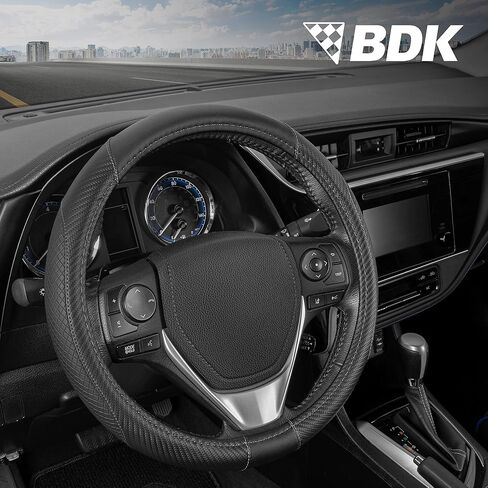 BDK GripTech Plush Fuzzy Steering Wheel Cover for Car Truck Van SUV, Standard 15 inch Size, Soft Black Fluffy Exterior, Comfortable Ergonomic Car Steering Wheel Cover in Saudi Arabia
