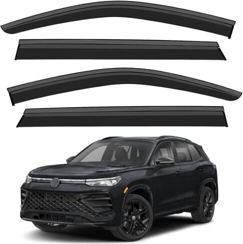 واقيات النوافذ واقيات المطر المتوافقة مع 2025 2026 VW Volkswagen Tiguan ملحقات السيارة خارج القناة، درع عاكس لتهوية النافذة، ظلال الشمس من الفولاذ المقاوم للصدأ باللون الأسود in Kuwait