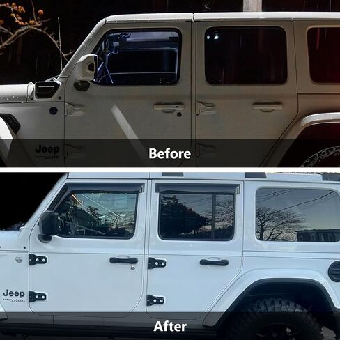 حاجب النافذة الجانبية واقيات المطر لـ 2020-2025 Jeep Gladiator JT 2018-2025 Wrangler JL 4 أبواب، شريط على واقيات الرياح in Kuwait