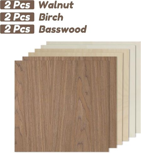 6 Pack Walnut Wood Sheets, 12 x 12 x 1/8 Inch Basswood + Walnut + Birch, Wood for Laser Cutting and Engraving, 3mm Plywood for Laser Cutting, Wood for Crafts, Laser Engraving Blanks, Unfinished Wood in Saudi Arabia
