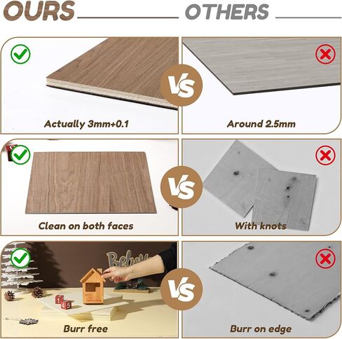 6 Pack Walnut Wood Sheets, 12 x 12 x 1/8 Inch Basswood + Walnut + Birch, Wood for Laser Cutting and Engraving, 3mm Plywood for Laser Cutting, Wood for Crafts, Laser Engraving Blanks, Unfinished Wood in Saudi Arabia