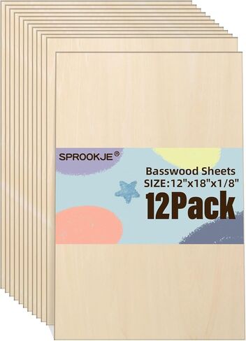 12 Pack Basswood Sheets 12"x18"x1/8", 3mm Basswood for Laser Cutting and Engraving, Laser Engraving Blanks, Thin Plywood Sheets Unfinished Wood for Crafts, DIY Models and Ornaments, Wood Burning in Saudi Arabia