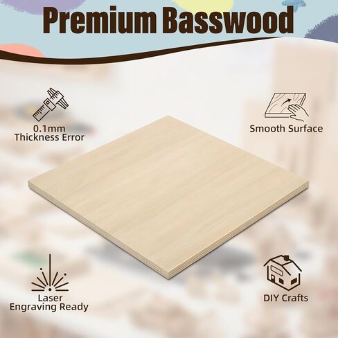 12 Pack Basswood Sheets 12"x18"x1/8", 3mm Basswood for Laser Cutting and Engraving, Laser Engraving Blanks, Thin Plywood Sheets Unfinished Wood for Crafts, DIY Models and Ornaments, Wood Burning in Saudi Arabia