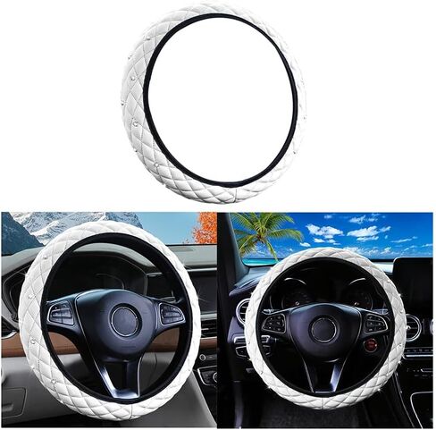 Bling Elastic Stretch Car Steering Wheel Cover, 14.5-15" Crystal Rhinestone Non-Slip Leather Steering Wheel Protector, Shiny Auto Interior Protection Accessories, Universal for Vehicles (Red) in Kuwait