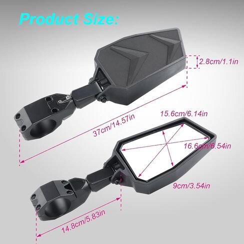 UTV Side Mirrors, Side By Side View UTV Mirror Fits 1.75"-2.0" Roll Cage, Compatible with Polaris Ranger and RZR, Can Am Defender X3, Honda Pioneer Talon SXS, Kawasaki Mule KRX (Side Mirror) in Saudi Arabia