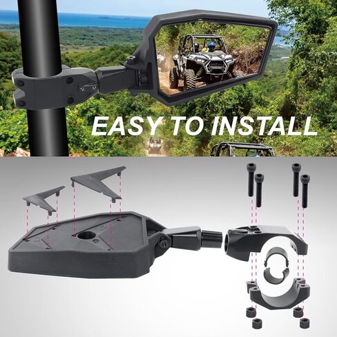 UTV Side Mirrors, Side By Side View UTV Mirror Fits 1.75"-2.0" Roll Cage, Compatible with Polaris Ranger and RZR, Can Am Defender X3, Honda Pioneer Talon SXS, Kawasaki Mule KRX (Side Mirror) in Saudi Arabia