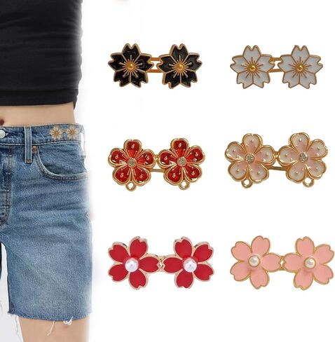 6 Sets Pant Waist Tightener, Detachable Flower Jean Buttons Pant Waist Tightener for Loose Jeans, Adjustable Waist Buckle Sets No Sew and No Tools Decorative Waist Buckles, Jean Buttons pins in Saudi Arabia