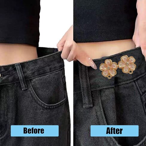 6 Sets Pant Waist Tightener, Detachable Flower Jean Buttons Pant Waist Tightener for Loose Jeans, Adjustable Waist Buckle Sets No Sew and No Tools Decorative Waist Buckles, Jean Buttons pins in Saudi Arabia