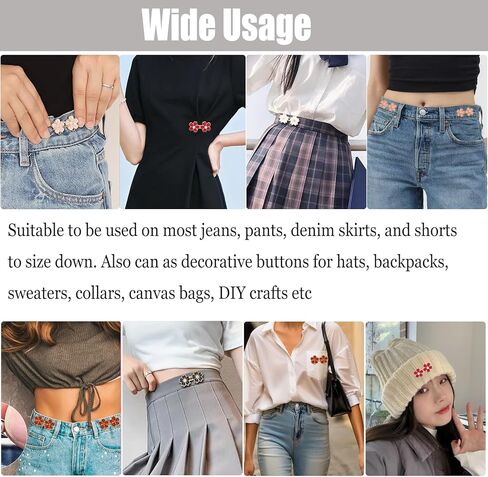 6 Sets Pant Waist Tightener, Detachable Flower Jean Buttons Pant Waist Tightener for Loose Jeans, Adjustable Waist Buckle Sets No Sew and No Tools Decorative Waist Buckles, Jean Buttons pins in Saudi Arabia