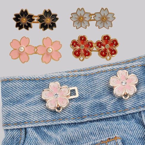 6 Sets Pant Waist Tightener, Detachable Flower Jean Buttons Pant Waist Tightener for Loose Jeans, Adjustable Waist Buckle Sets No Sew and No Tools Decorative Waist Buckles, Jean Buttons pins in Saudi Arabia