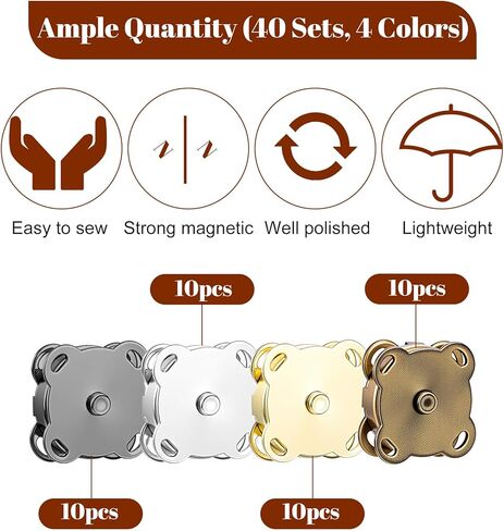 40 Sets Magnetic Snaps for Purses, Sew On Magnetic Snap Buttons Closures for Purses Bags, Clothing, Sewing DIY Craft (14 mm/0.55", 4 Colors) in Saudi Arabia