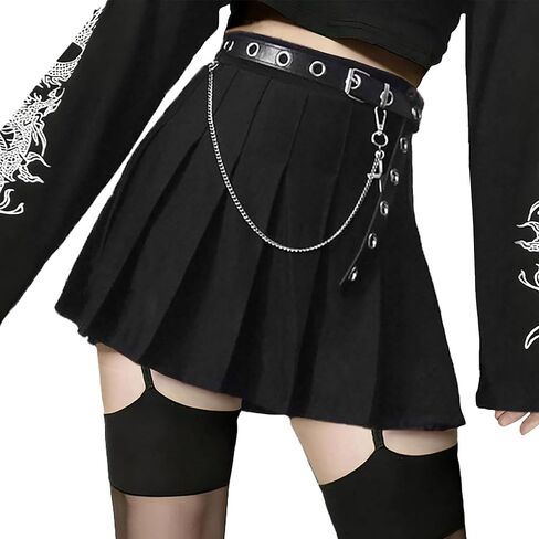 AULKEEP Womens Black Mini Pleated Skirts Goth High Waist A Line Punk Skirt School Uniform Short Skirts with Belt in Saudi Arabia