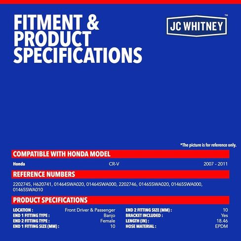 JC Whitney JFBAJCWBHH00274 Set of 2 Front Left & Right Brake Hydraulic Hoses - Compatible with Honda CR-V 2007-2011 in Saudi Arabia