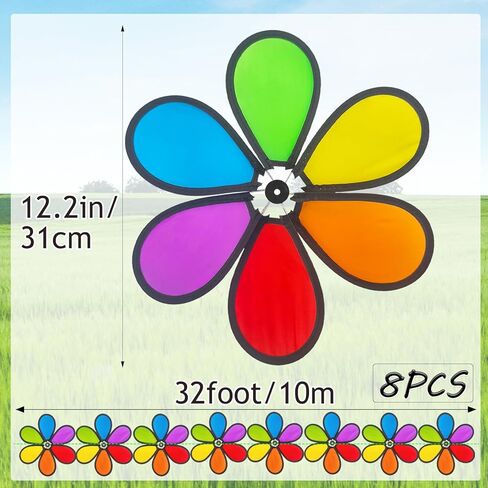 10 Meters 8 Pieces Windmill, Garden Wheel Spinner, DIY Pinwheel, Colorful Pin Wheel, Fabric Windmill Wheel, 12.2inch Large Whirligigs Windmill, Outdoor Courtyard, Lawn, Decoration Wind Spinner in Saudi Arabia