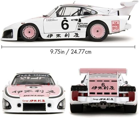 Jada Pink Slips 1981 Porsche 935 K3-1:18 نموذج Diecast مع أبواب مفتوحة وتوجيه عمل - لهواة الجمع والمتحمسين 14+ - أبيض ووردي in Kuwait