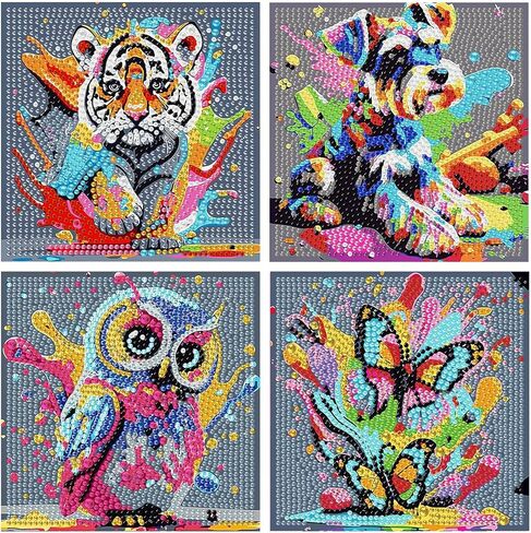 WEMEON 4 Pack Diamond Art Kits for Kids, Flower Diamond Art Painting for Kids Ages 4-8-12, Package and Home Wall Decor(6x6inch) in Saudi Arabia