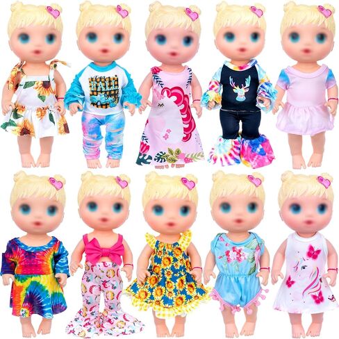 ECORELF 10Pcs Baby Doll Clothes & Accessories - Including Dresses, T-Shirts, Pants, Jumpsuit, Bell-Bottomed Pants for Kids Girls Gift 12 Inch Doll Random Style in Saudi Arabia