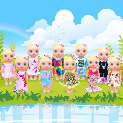 ECORELF 10Pcs Baby Doll Clothes & Accessories - Including Dresses, T-Shirts, Pants, Jumpsuit, Bell-Bottomed Pants for Kids Girls Gift 12 Inch Doll Random Style in Saudi Arabia