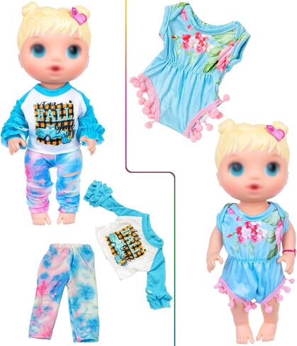ECORELF 10Pcs Baby Doll Clothes & Accessories - Including Dresses, T-Shirts, Pants, Jumpsuit, Bell-Bottomed Pants for Kids Girls Gift 12 Inch Doll Random Style in Saudi Arabia