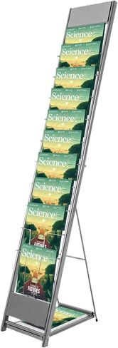 10-Tier Floor Standing Magazine Rack, Silver-Gray Iron Literature Stand with Foldable Base, 110 lbs Capacity for Books, Brochures, and Documents - Easy Assembly and Modern Design in Saudi Arabia