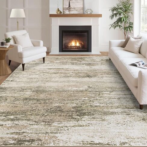 Washable Rug 8x10 Area Rugs for Living Room: Large Neutral Soft Rug Abstract Non Slip Low Pile Modern Carpet for Bedroom Kitchen Nursery Office Dining Room Indoor (Beige, 8'x10') in Saudi Arabia