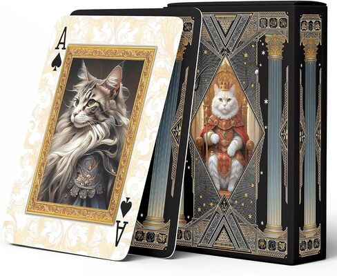 Vintage Style Royal Cat Theme Playing Cards, 54 Exquisite Unique Painted Illustrations, International Standard Size, Suitable for Party Entertainment, Playing Card Collection in Saudi Arabia