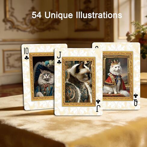 Vintage Style Royal Cat Theme Playing Cards, 54 Exquisite Unique Painted Illustrations, International Standard Size, Suitable for Party Entertainment, Playing Card Collection in Saudi Arabia