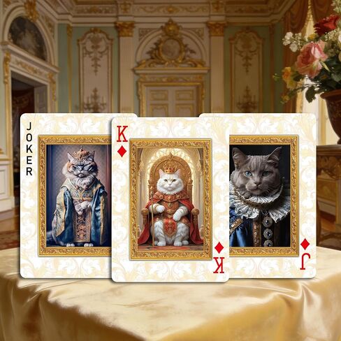 Vintage Style Royal Cat Theme Playing Cards, 54 Exquisite Unique Painted Illustrations, International Standard Size, Suitable for Party Entertainment, Playing Card Collection in Saudi Arabia