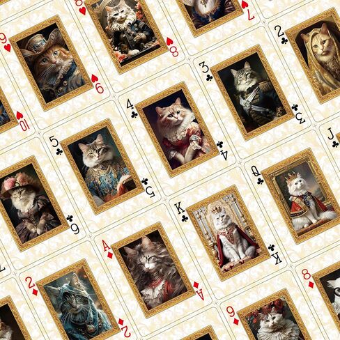 Vintage Style Royal Cat Theme Playing Cards, 54 Exquisite Unique Painted Illustrations, International Standard Size, Suitable for Party Entertainment, Playing Card Collection in Saudi Arabia
