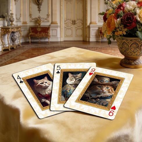 Vintage Style Royal Cat Theme Playing Cards, 54 Exquisite Unique Painted Illustrations, International Standard Size, Suitable for Party Entertainment, Playing Card Collection in Saudi Arabia