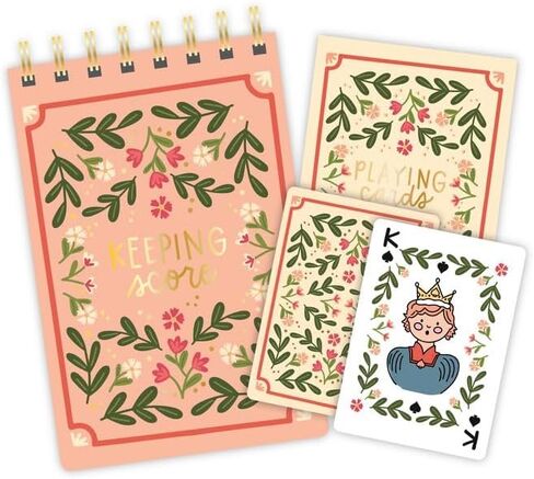 Pippi Post Floral Game Night Playing Cards & Scorekeeping Notebook Set – Standard 52-Card Deck with Hand-Illustrated Floral Design, Spiral-Bound Score Pad with Dot Grid Pages & Gold Foil Accents in Saudi Arabia
