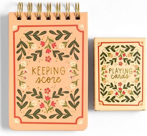 Pippi Post Floral Game Night Playing Cards & Scorekeeping Notebook Set – Standard 52-Card Deck with Hand-Illustrated Floral Design, Spiral-Bound Score Pad with Dot Grid Pages & Gold Foil Accents in Saudi Arabia