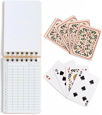 Pippi Post Floral Game Night Playing Cards & Scorekeeping Notebook Set – Standard 52-Card Deck with Hand-Illustrated Floral Design, Spiral-Bound Score Pad with Dot Grid Pages & Gold Foil Accents in Saudi Arabia