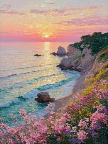 pchmcu Beach Diamond Painting Kits for Adults,Sunmmer Beach Diamond Art Kits for Beginners,5D Gem Art Kits for Adults for Home Wall Decor 12x16inch in Saudi Arabia