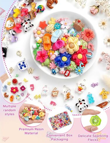 RQAYE DIY Cute charms for bracelets Resin Charms for DIY Keychain & Jewelry Making – Mini Fruit,Candy,& Animal Style Charm for Crafts in Saudi Arabia