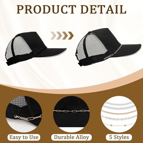 5 Pcs Trucker Hat Chains for Men Women, Gold & Pearl Detachable Hat Bill Chains, DIY Baseball Cap Accessories, Fashionable Hat Charms for Mesh Caps in Kuwait