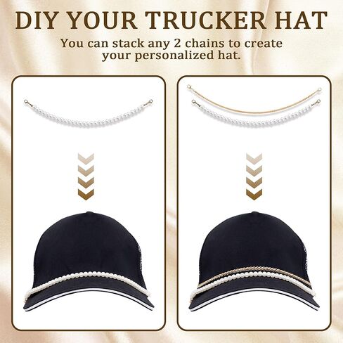 5 Pcs Trucker Hat Chains for Men Women, Gold & Pearl Detachable Hat Bill Chains, DIY Baseball Cap Accessories, Fashionable Hat Charms for Mesh Caps in Kuwait
