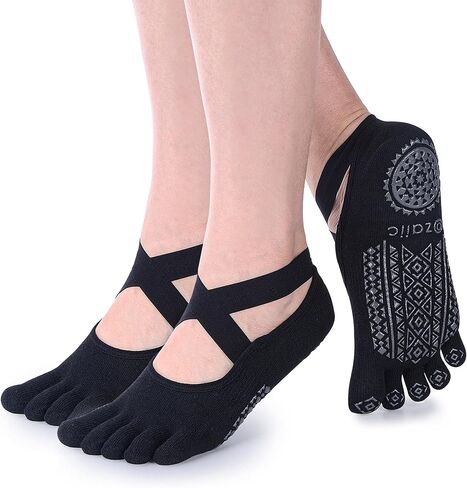 Ozaiic Yoga Socks for Women with Grips, Non-Slip Five Toe Socks for Pilates, Barre, Ballet, Fitness in Saudi Arabia