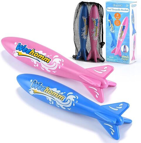 WeeHomm 9'' Toy Torpedo for Pools Diving Toys, Kids Diving Torpedo - 2 Pack Swimming Pool Toys for Boys & Girls, Sinking Water Rocket Set for Pool Games, Bath Time, Summer Outdoor Fun in Saudi Arabia