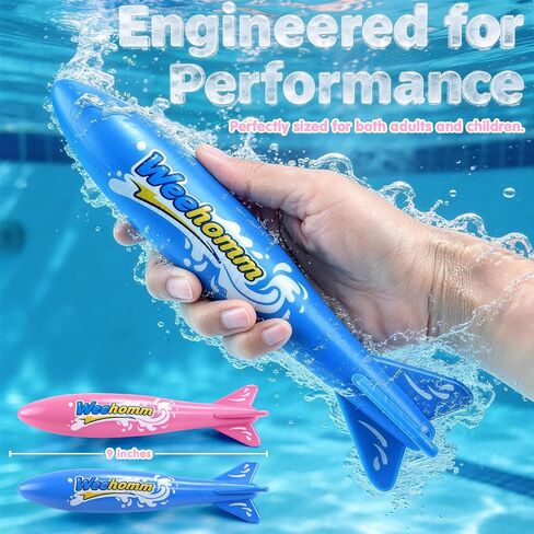 WeeHomm 9'' Toy Torpedo for Pools Diving Toys, Kids Diving Torpedo - 2 Pack Swimming Pool Toys for Boys & Girls, Sinking Water Rocket Set for Pool Games, Bath Time, Summer Outdoor Fun in Saudi Arabia