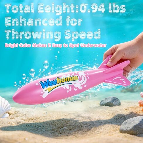 WeeHomm 9'' Toy Torpedo for Pools Diving Toys, Kids Diving Torpedo - 2 Pack Swimming Pool Toys for Boys & Girls, Sinking Water Rocket Set for Pool Games, Bath Time, Summer Outdoor Fun in Saudi Arabia