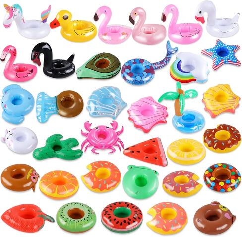 Inflatable Drink Holder, 35 Pack Drink Floaties for Pool, Pool Drink Floats for Hawaii Themed Pool Parties Cute Flamingo Inflatable Cup Holders Coasters in Saudi Arabia