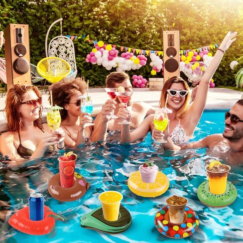 Inflatable Drink Holder, 35 Pack Drink Floaties for Pool, Pool Drink Floats for Hawaii Themed Pool Parties Cute Flamingo Inflatable Cup Holders Coasters in Saudi Arabia